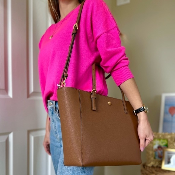 NEW Tory Burch bag tote brown camel tan leather gold tone hardware NWT. - Picture 4 of 12